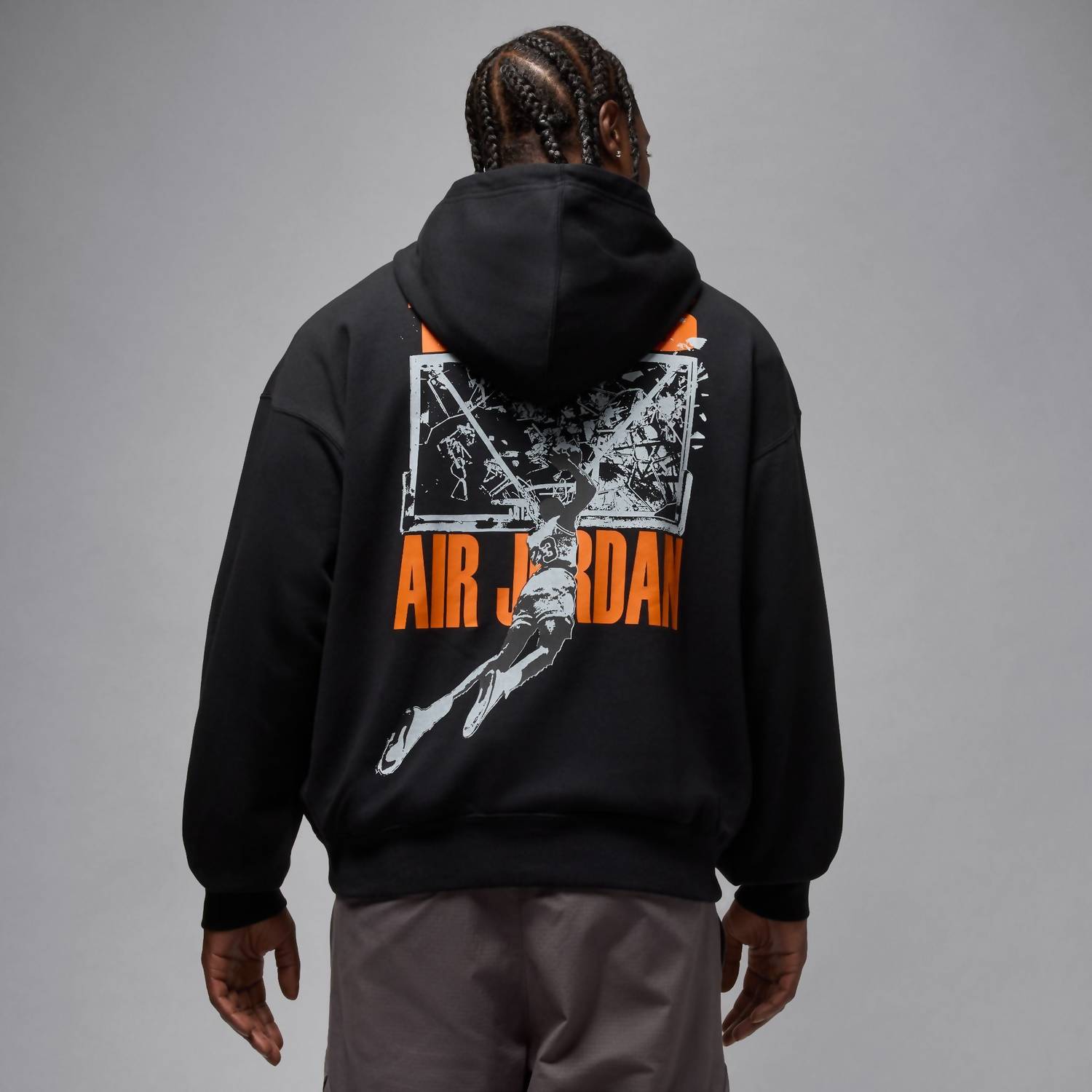Jordan Brooklyn Hoodie in black orange white - men's shirt - detail view