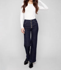 Charlie B - Wide Leg Embellished Button Jeans