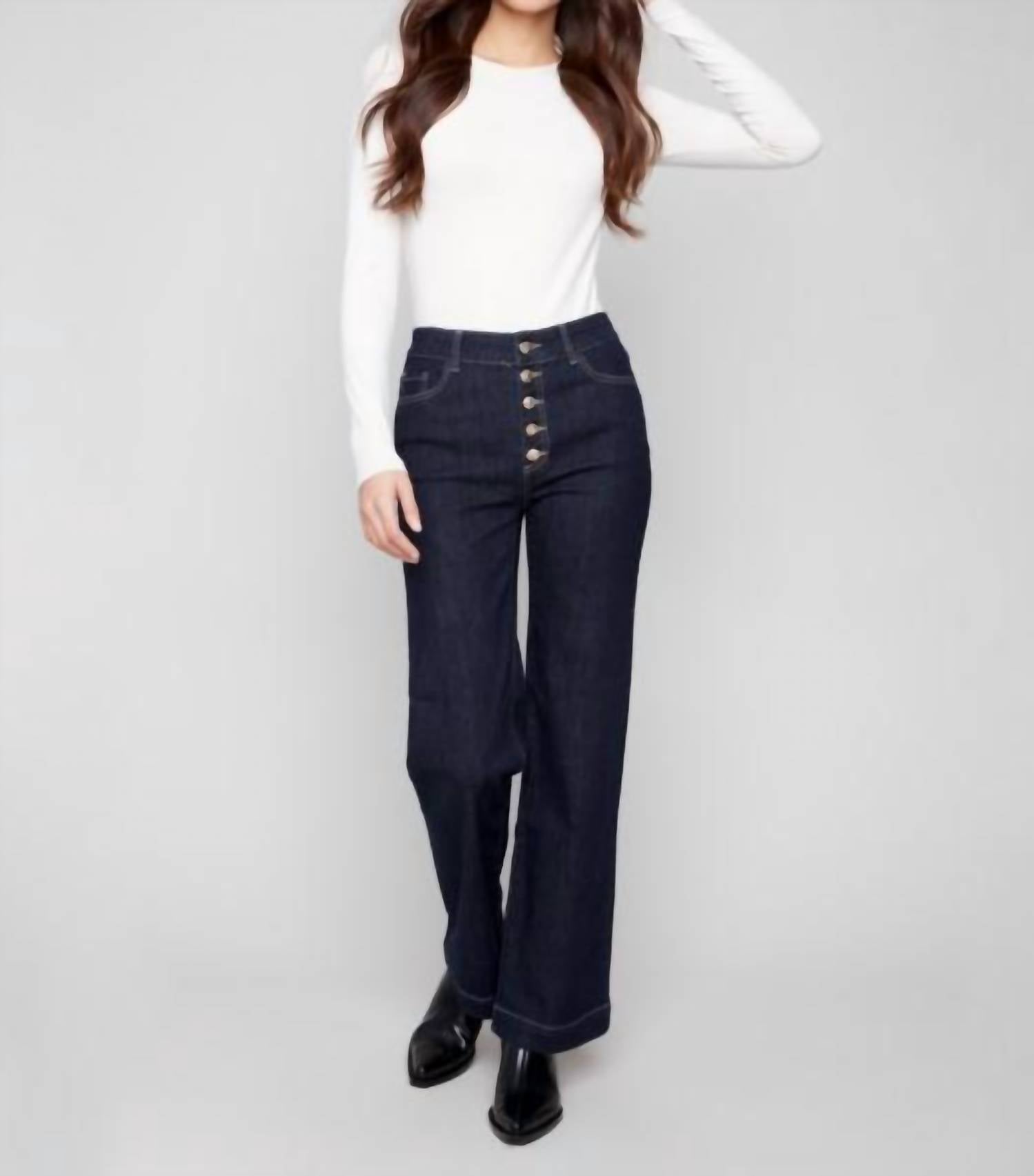 Charlie B - Wide Leg Embellished Button Jeans