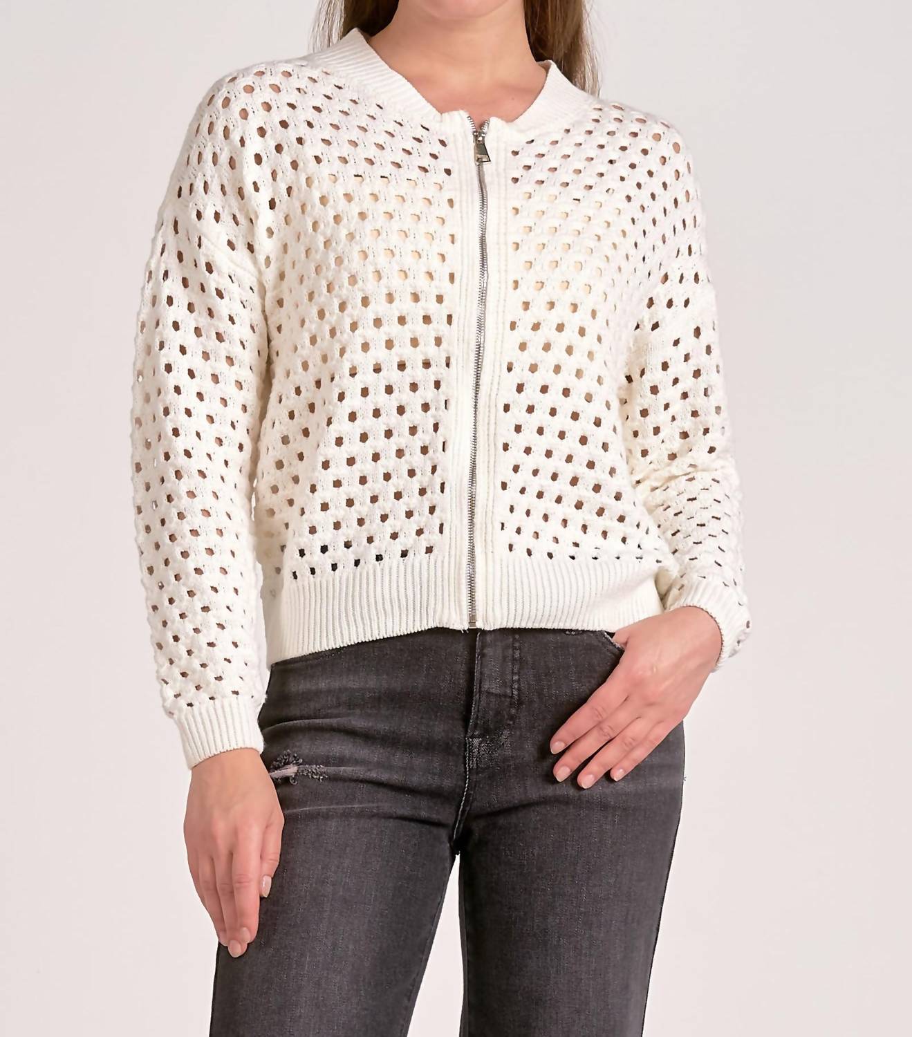 Elan - Open Sweater Knit Zip-Up Jacket