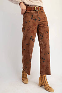 Easel - Women's Floral Printed Washed Stretch Twill Pants