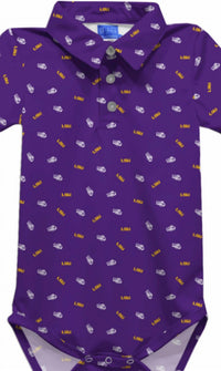 Vive La Fete - Boy's Lsu Tigers Logo Short Sleeve Performance Bodysuit