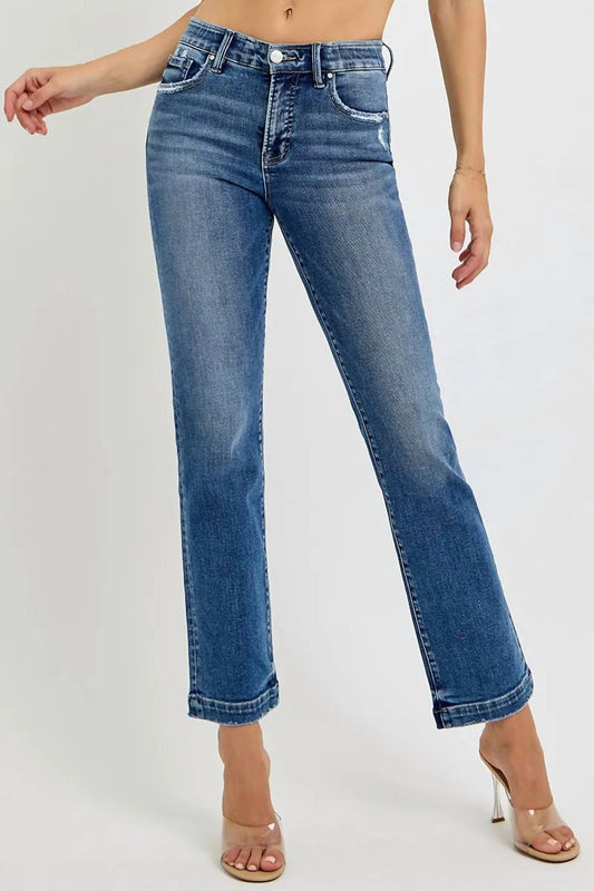 Risen - Tummy Control Elastic Band Mid Rise Straight Jean