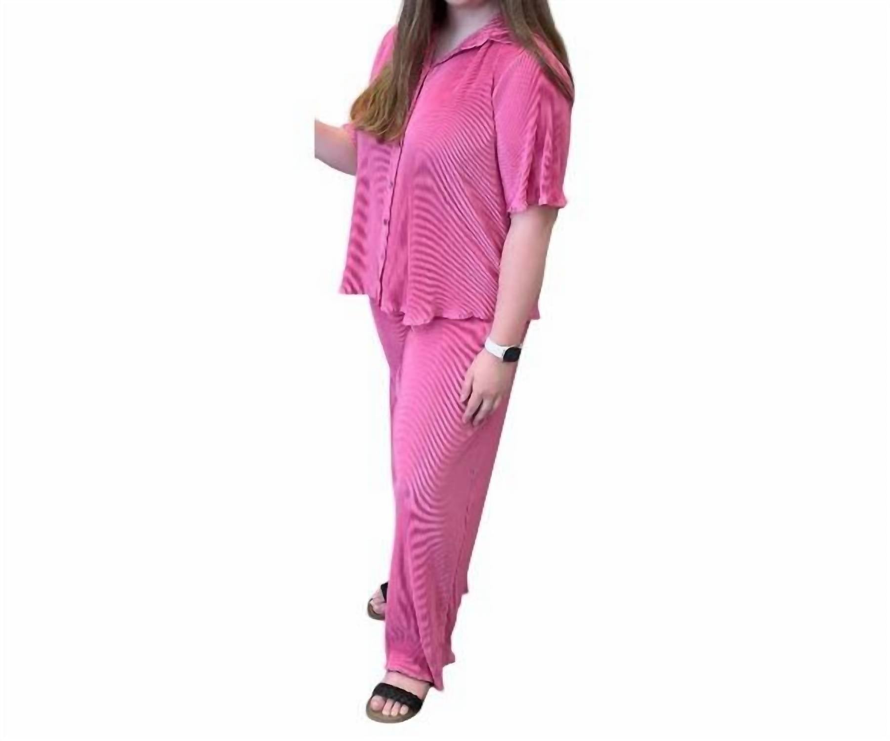 She + Sky - Women's Plisse Button Down Top With Pants