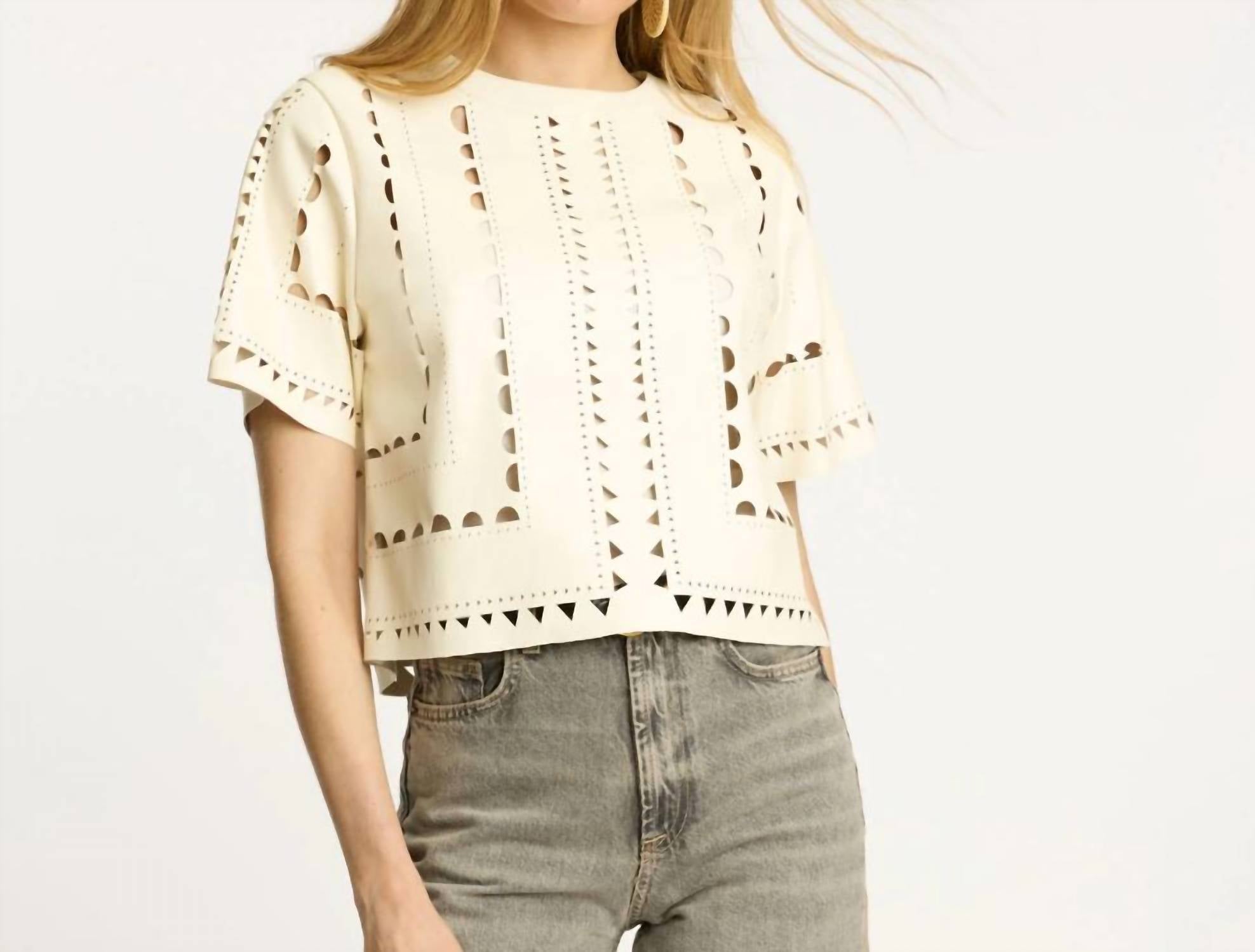 CABALLERO Anisa Crewneck Top in antique white - women's blouse