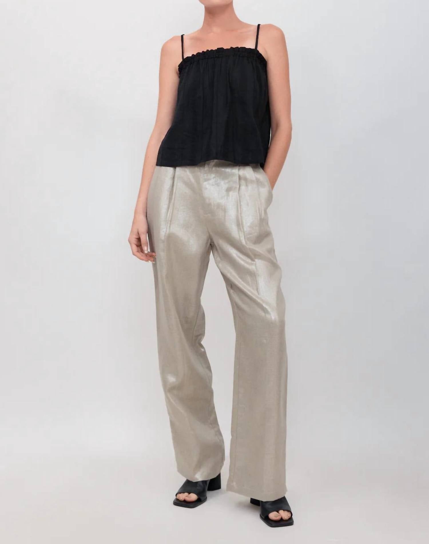 NARY Pleated High Waist Trouser in champagne - women's pants - detail view