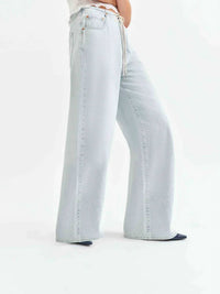 Daze - Drawstring Mid Rise Wide Leg Jeans