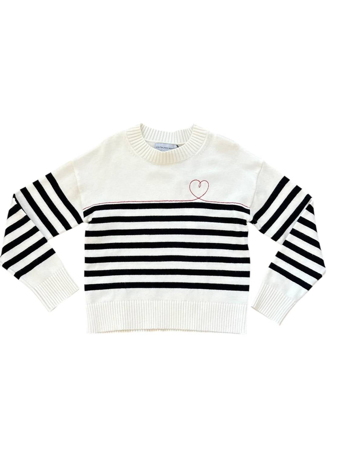 Central Park West - Women's Emily Striped Sweater With Embroidered Heart