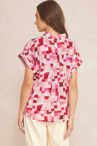entro V-neck Short Sleeve Blouse in berry mix - women's blouse - alternate view