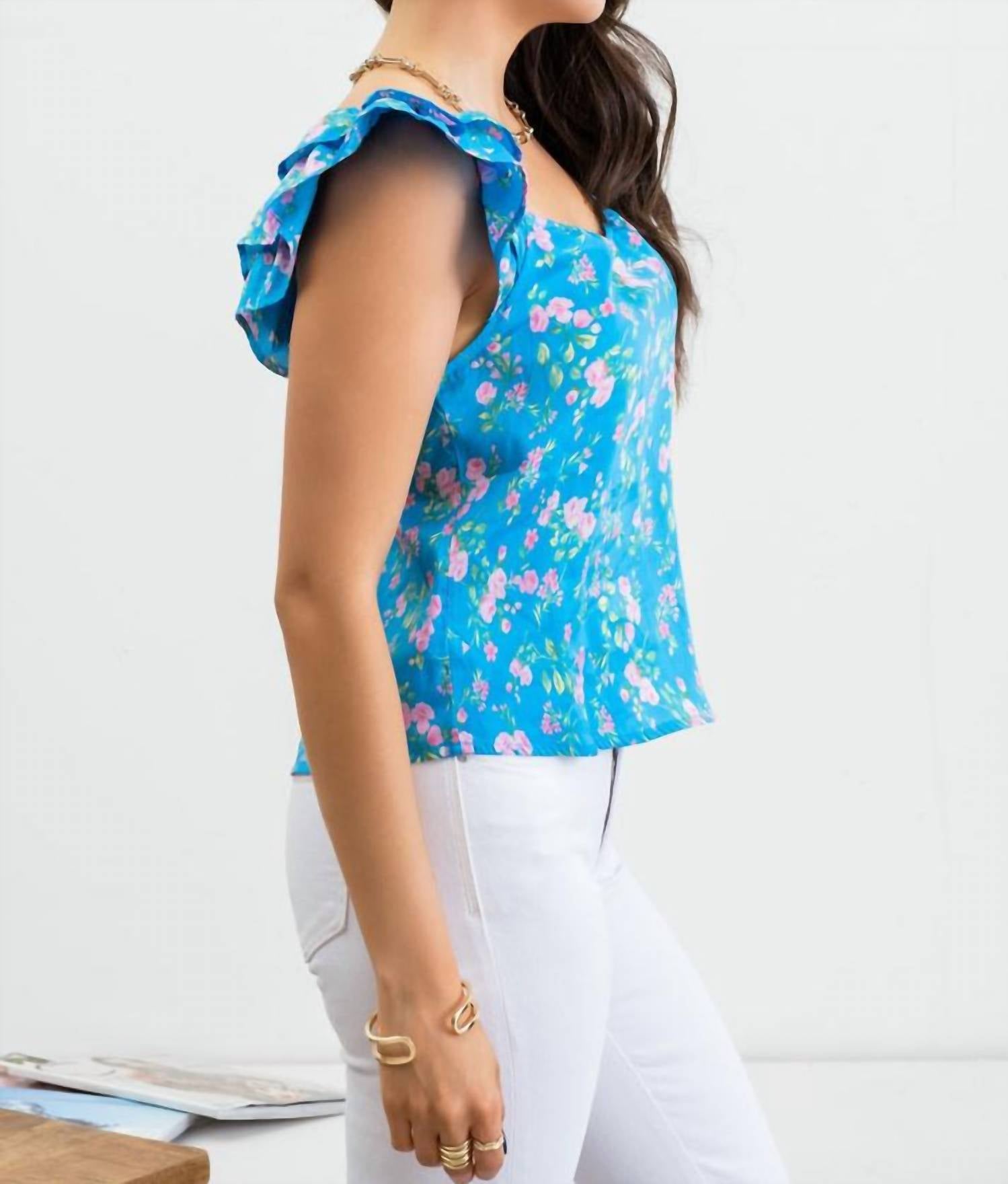 Blu Pepper - Floral Sweetheart Neckline Ruffle Sleeve Top