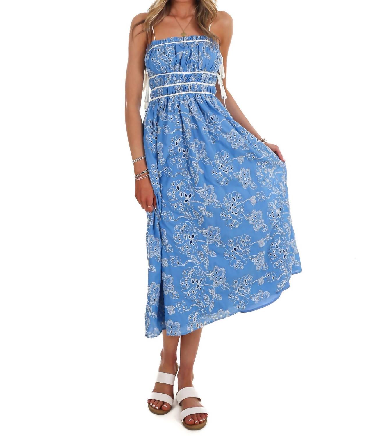 TCEC Garden Stroll Floral Eyelet Midi Dress in blue - women's dress - view 6