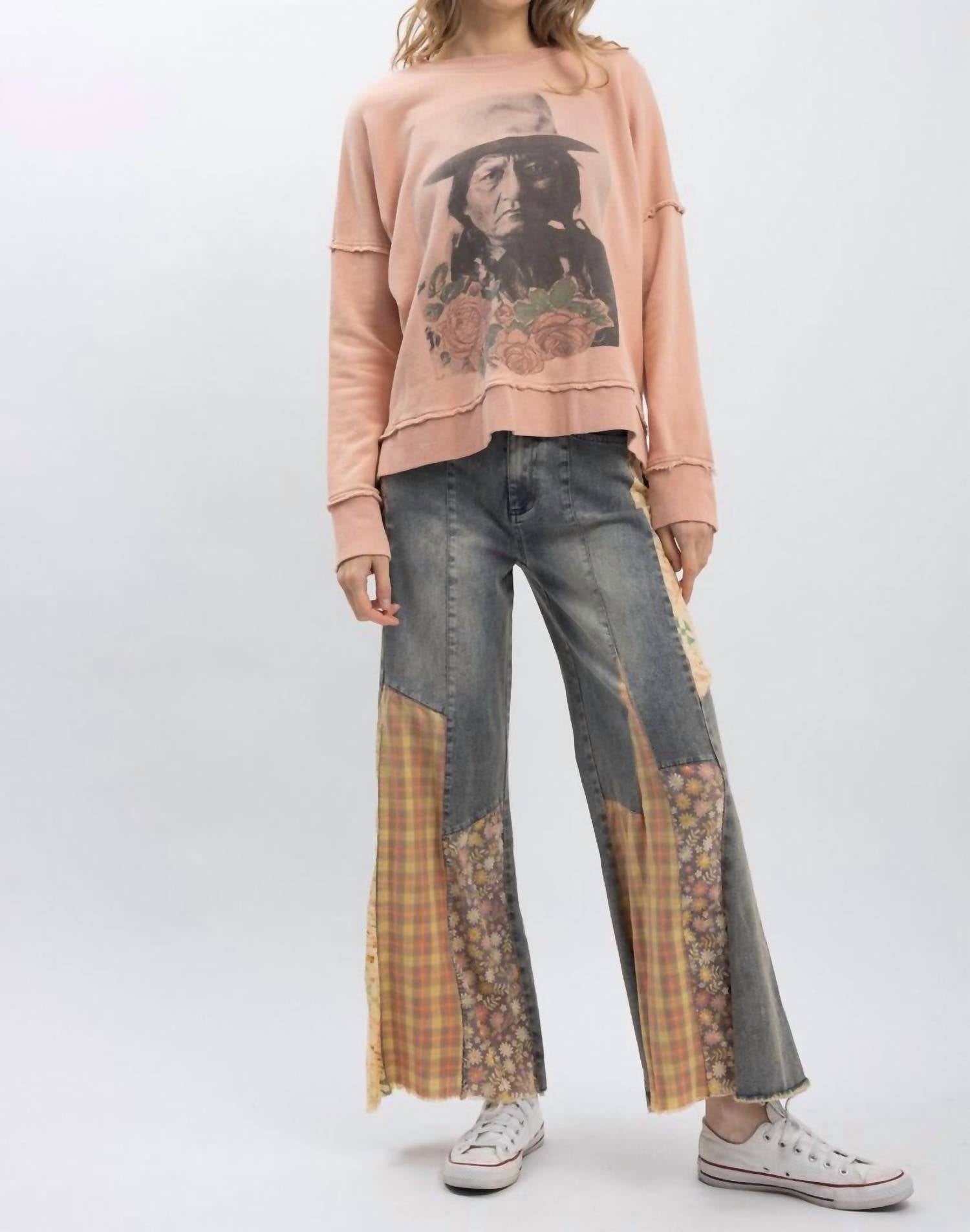 Blue Velvet - Women's Sitting Bull Print Long Sleeve Pullover