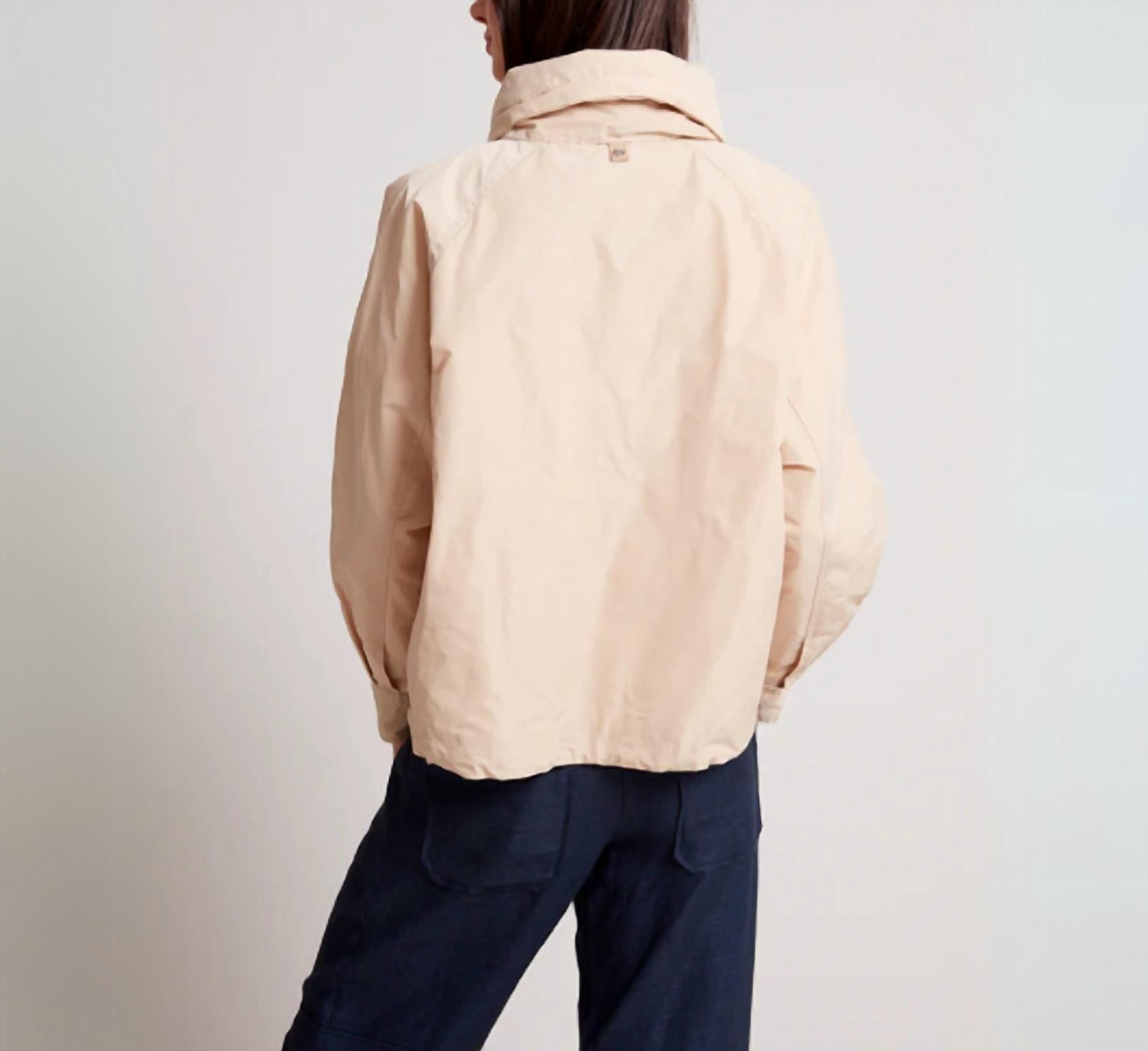 Adroit Atelier Ryder Side Snap Zip Up Bomber Jacket in sand - women's jacket - alternate view
