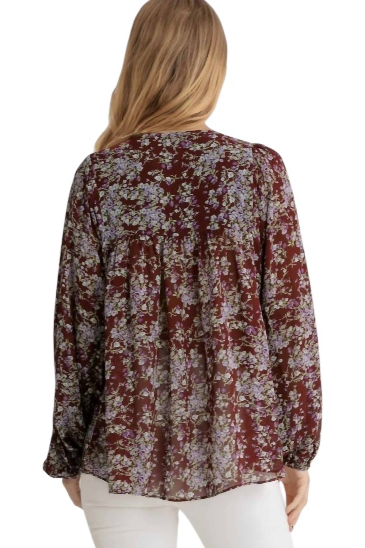 Umgee - Embroidered Velvet Yoke Floral Blouse