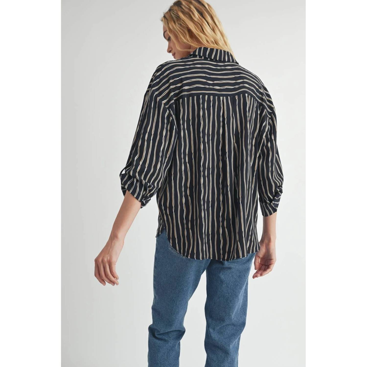 Fun 2 Fun - Kennie Striped Button Down Blouse