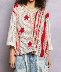 Pol - V-neck Half Sleeve Stripe Sweater Top