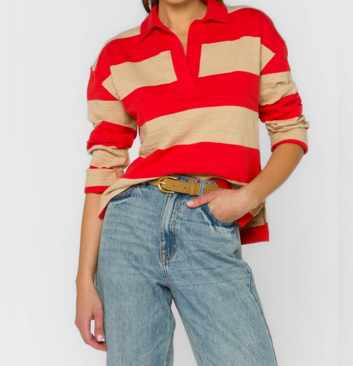 Velvet Heart Sailor Slub Top in red - women's long sleeve top - alternate view
