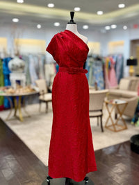 Badgley Mischka - One Shoulder Draped Cloqué Evening Gown