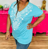 Heimish Usa - Damask Print Short Sleeve Top