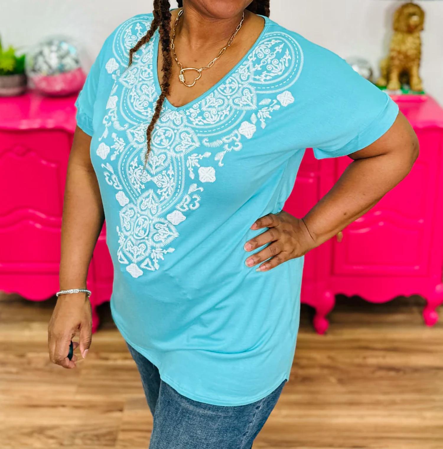 Heimish Usa - Damask Print Short Sleeve Top