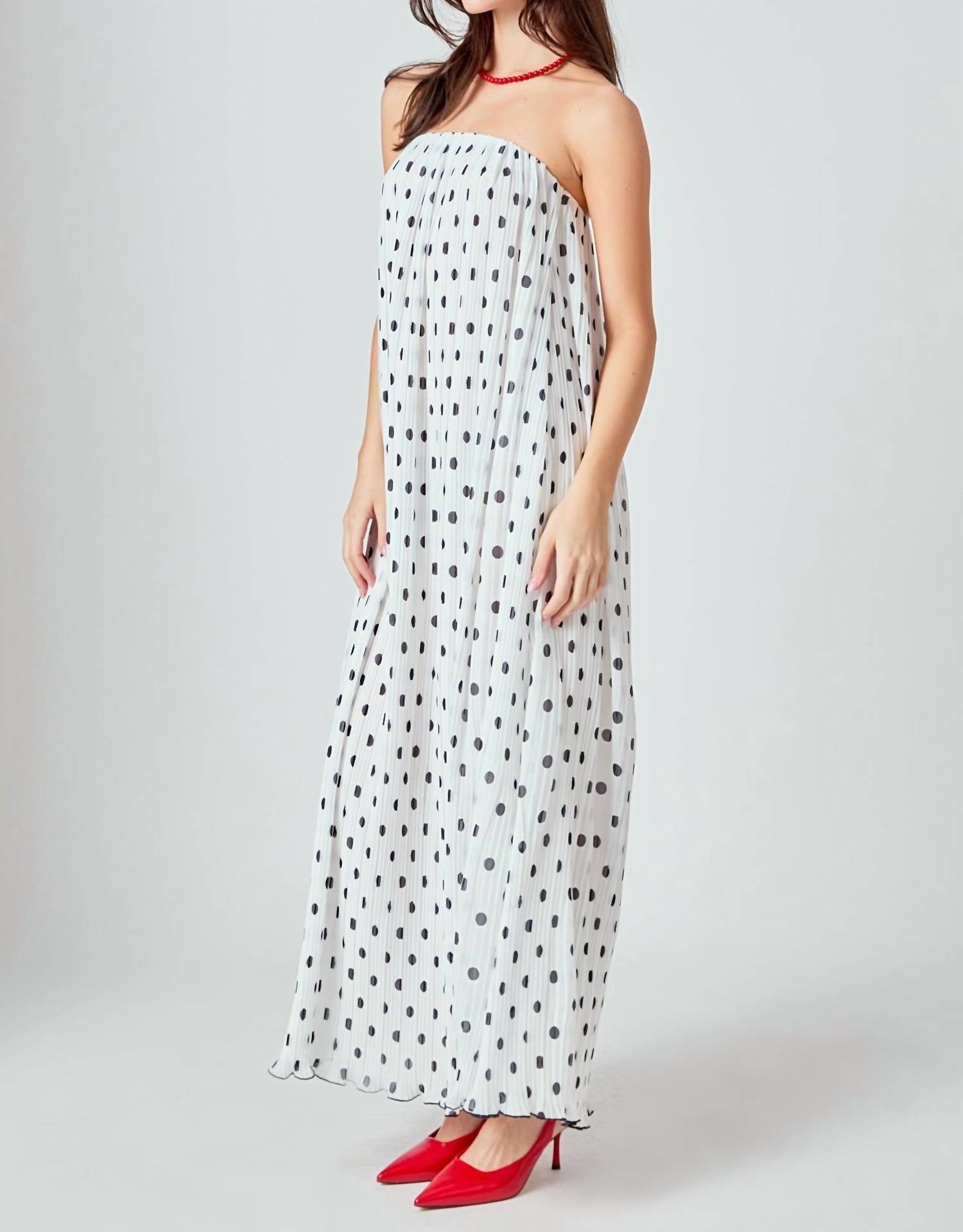 Endless Rose - Samantha Strapless Pleated Polka Dot Maxi Dress