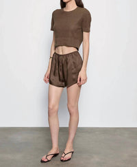 Enza Costa - Linen Open Knit Cropped Short Sleeve Sweater
