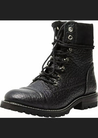 STEVE MADDEN Women's Zofie Leather Combat Boot in black - women's shoe - detail view