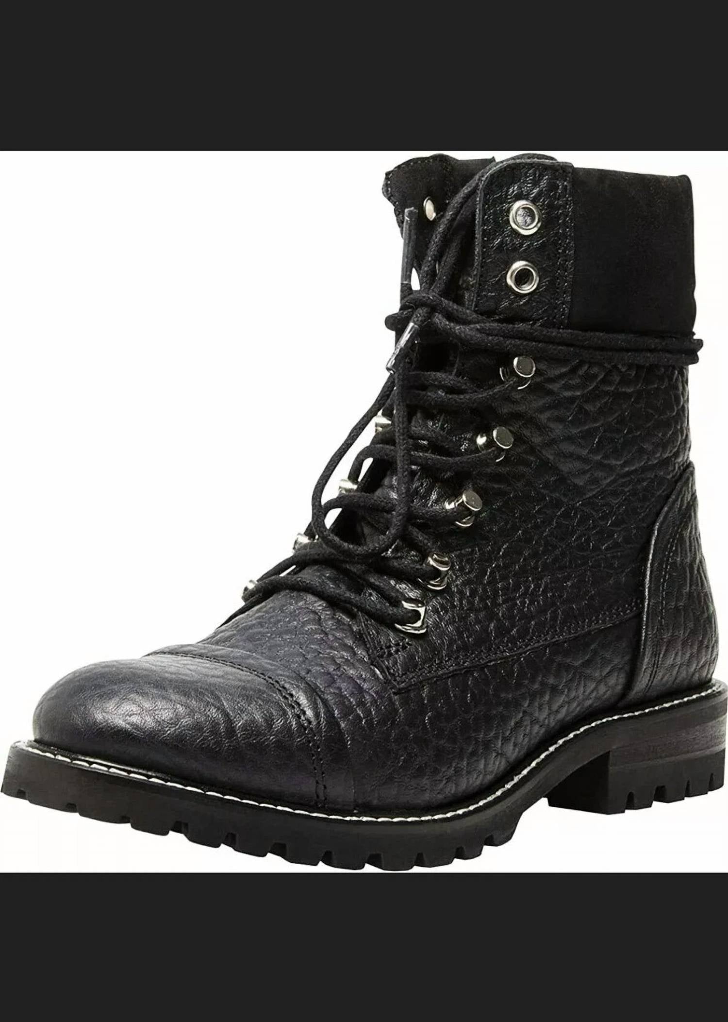 STEVE MADDEN Women's Zofie Leather Combat Boot in black - women's shoe - detail view
