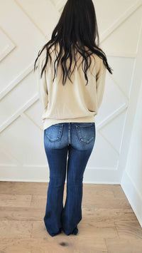 Petra153 Destroyed Mid Rise Stretch Flare Jeans in blue - women's jeans - alternate view