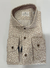 Emanuel Berg Men's Long Sleeve Button Down Shirt in white brown - men's shirt