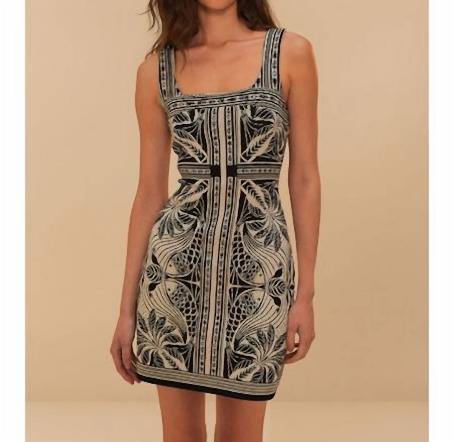 Farm Rio - Monochrome Elegance Scarf Knit Mini Dress