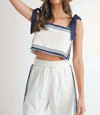 MABLE Chevron Linen Crop Top in white - women's shirt