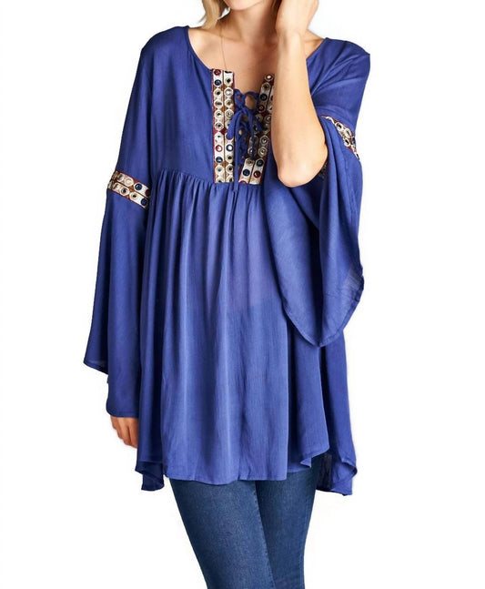 Velzera - Embroidered Bell Sleeve Top