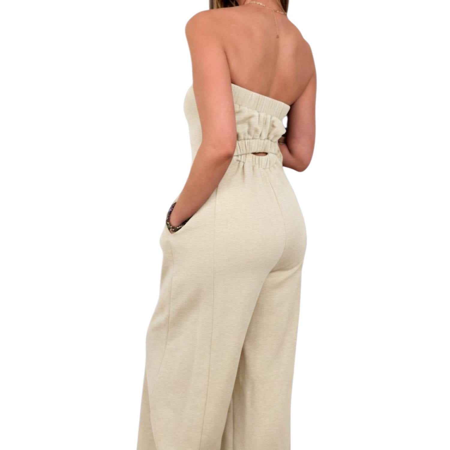 Davi & Dani - Strapless Cotton Blend Jumpsuit