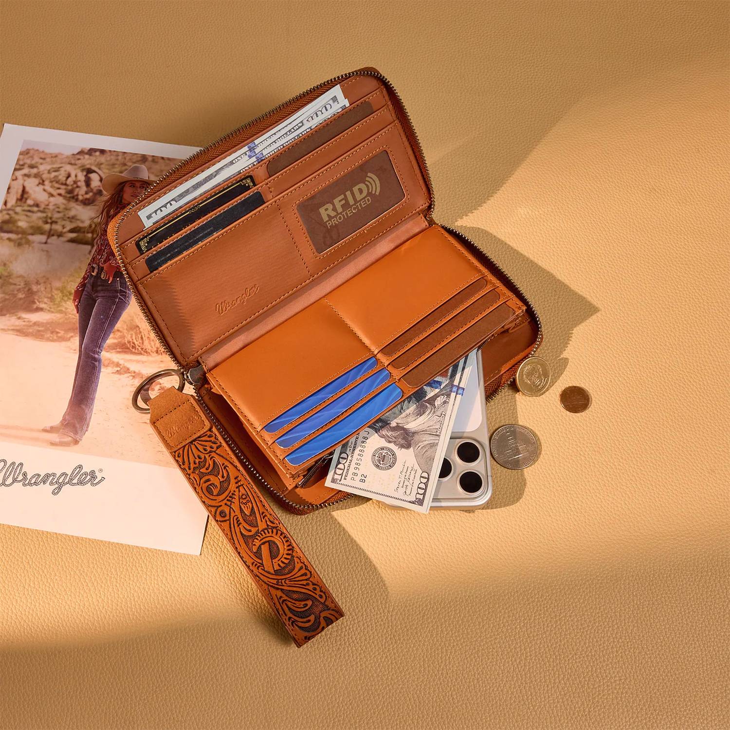 Wrangler - Aztec Woven Zip Around Wallet with Wristlet