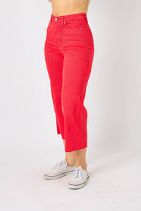 Judy Blue - High Waist Red Garment Dyed Tummy Control Crop Wide Leg