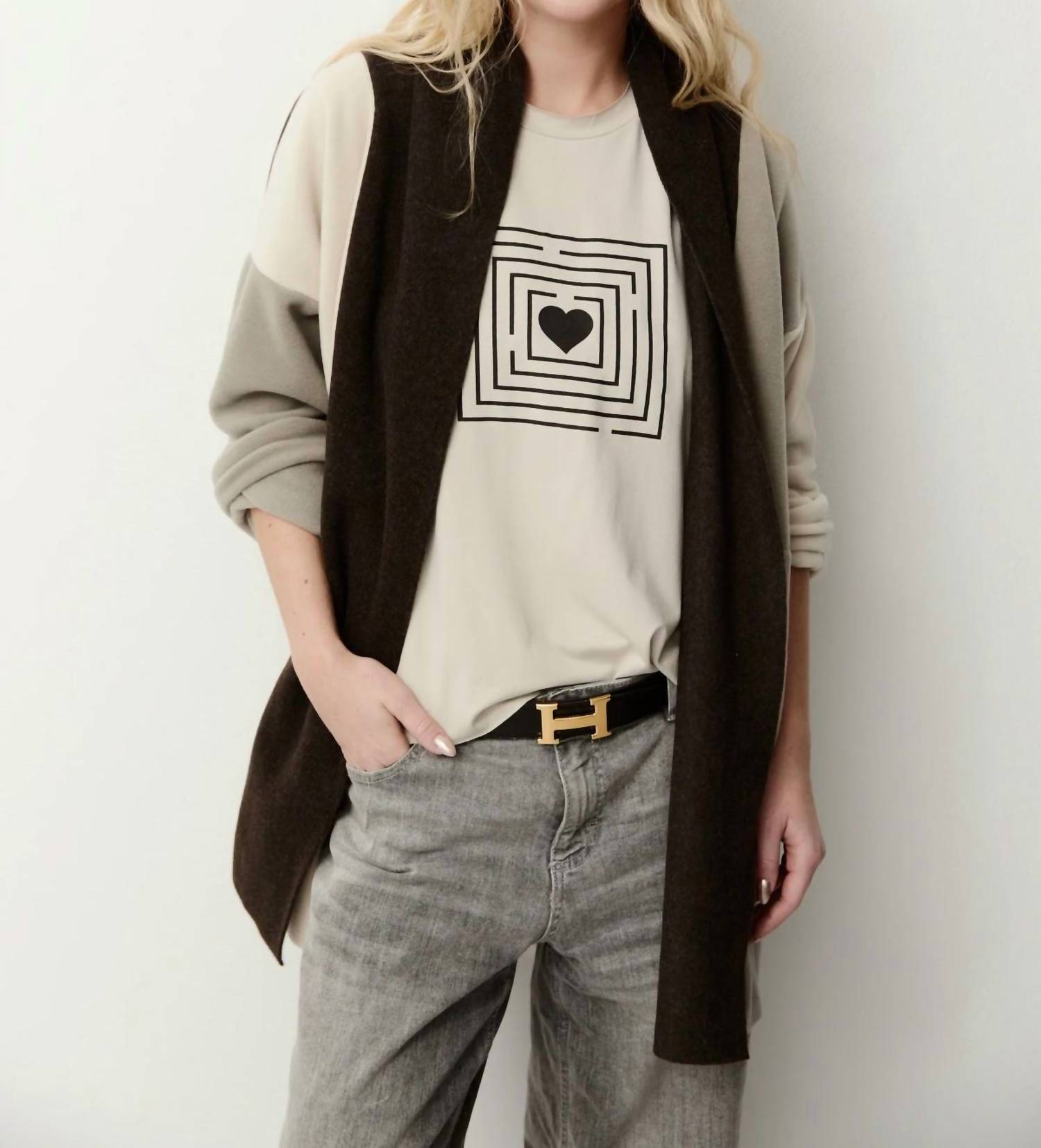 HENRIETTE STEFFENSEN Patch Sweater in chokolate elephant kit - women's sweater