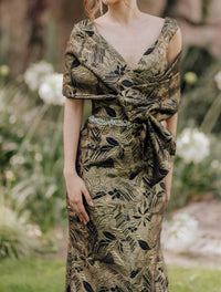 Terani Couture - Long Brocade V Neck Mermaid Dress