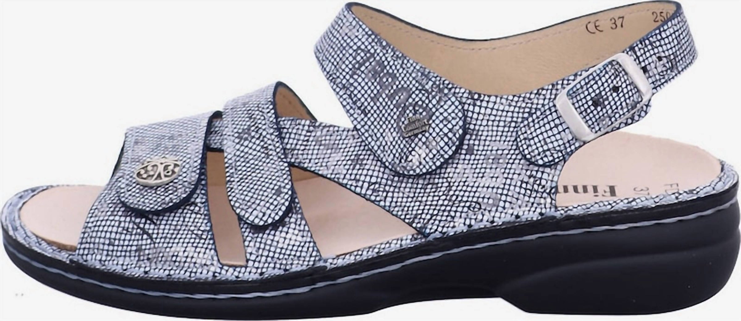 Finn Comfort Women's Gomera Sandal in blue words - women's sandal - alternate view