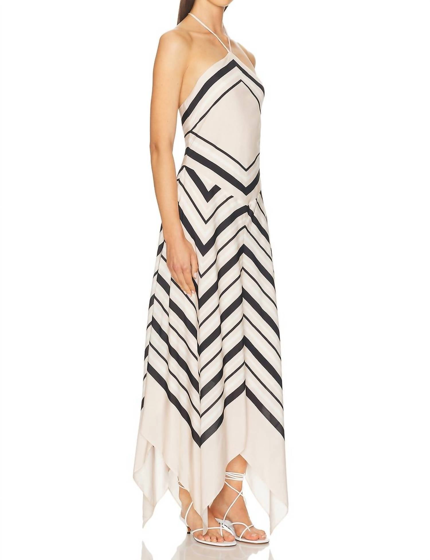 SIMKHAI Hera Halter Midi Dress in sand stripe - women's dress - detail view