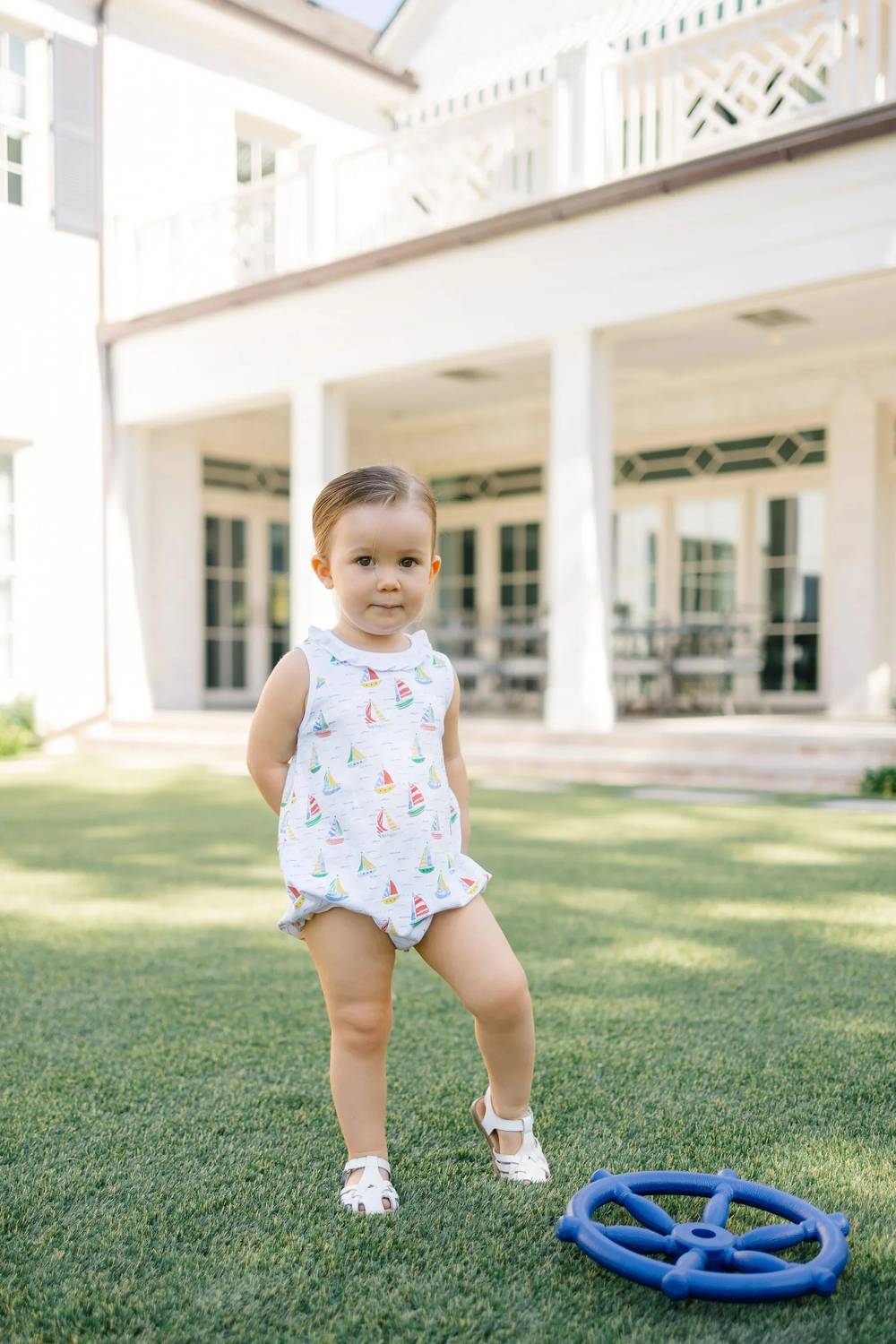 The Proper Peony - Girl's Yacht Knit Bubble Romper