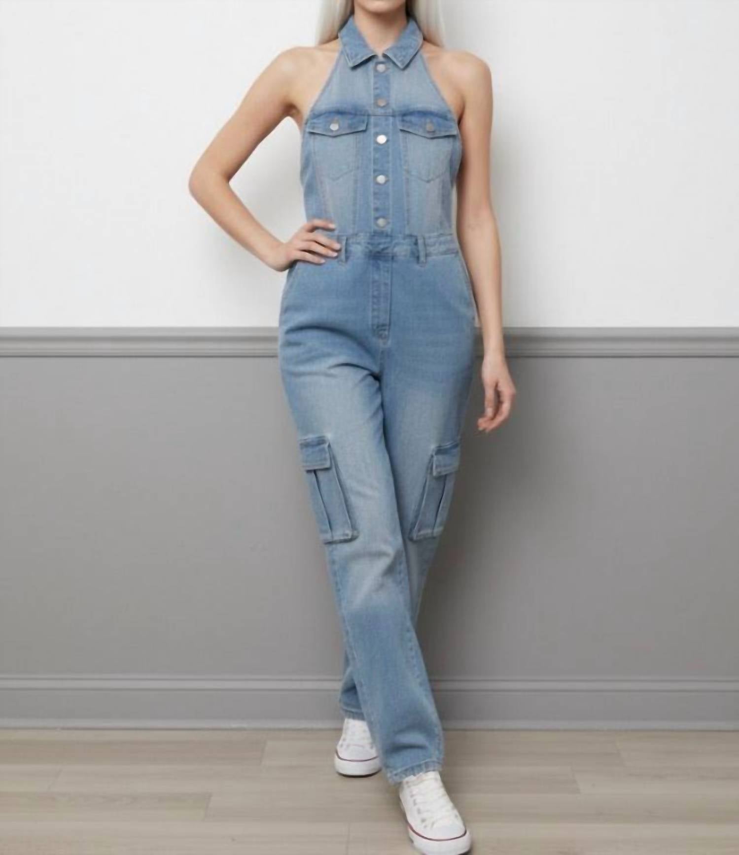 Timing - Denim Halter Jumpsuit