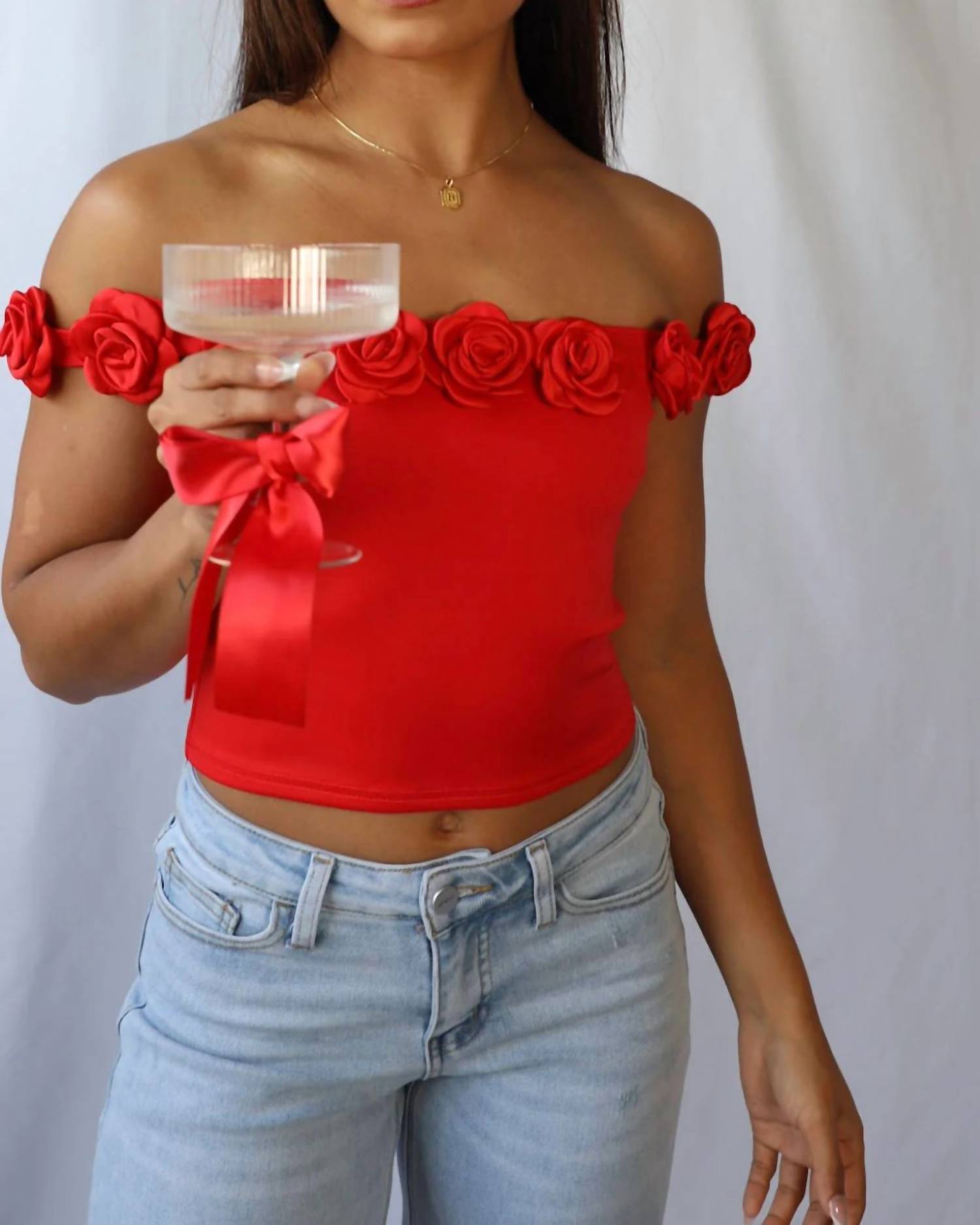 Blue Blush - Off The Shoulder Crop Top