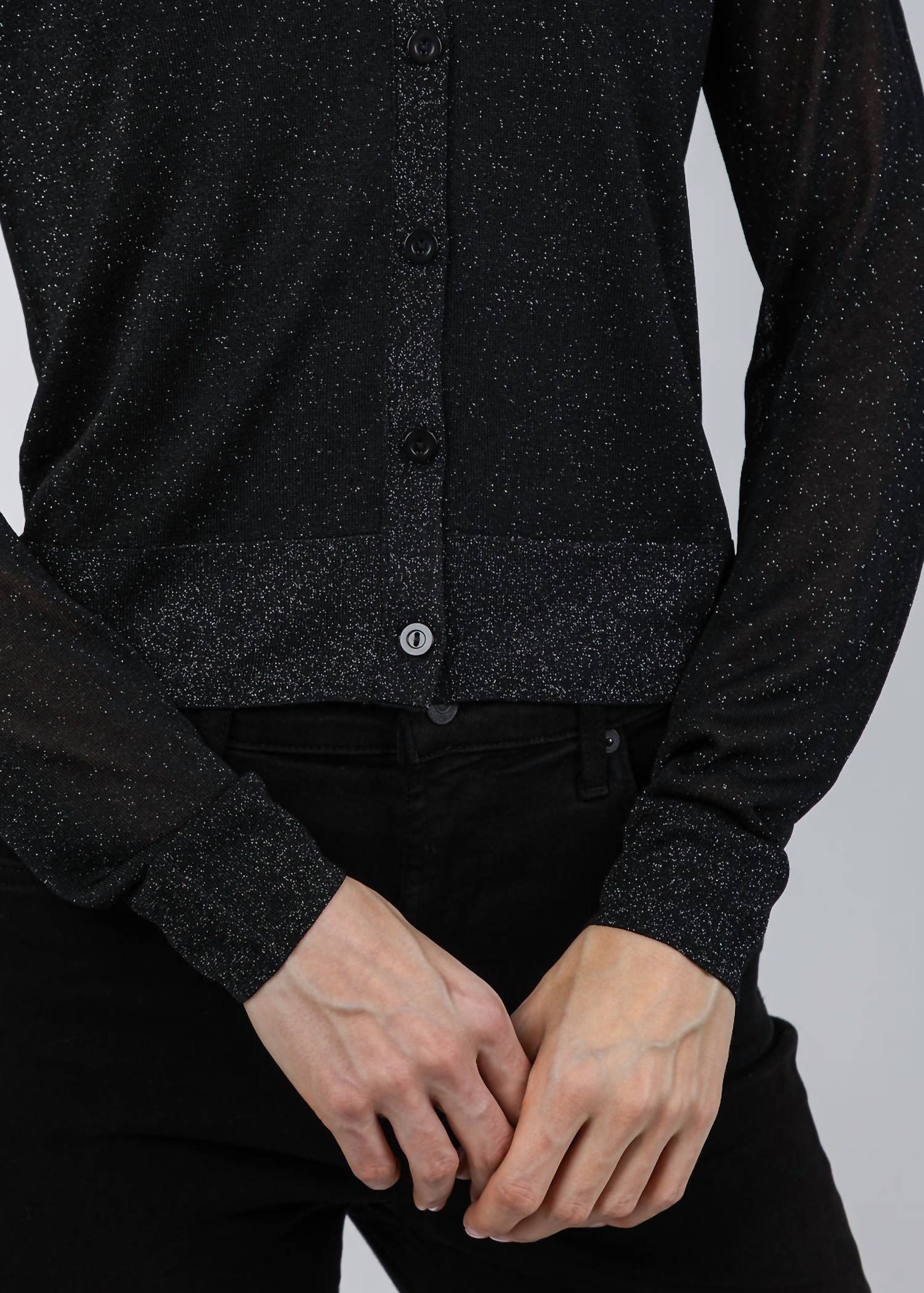Kinross Shimmer Button Front Vee Cardigan in black - women's cardigan - view 5