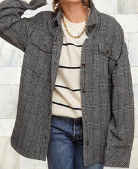 La Miel - Classic Button Down Plaid Jacket with Side Pockets