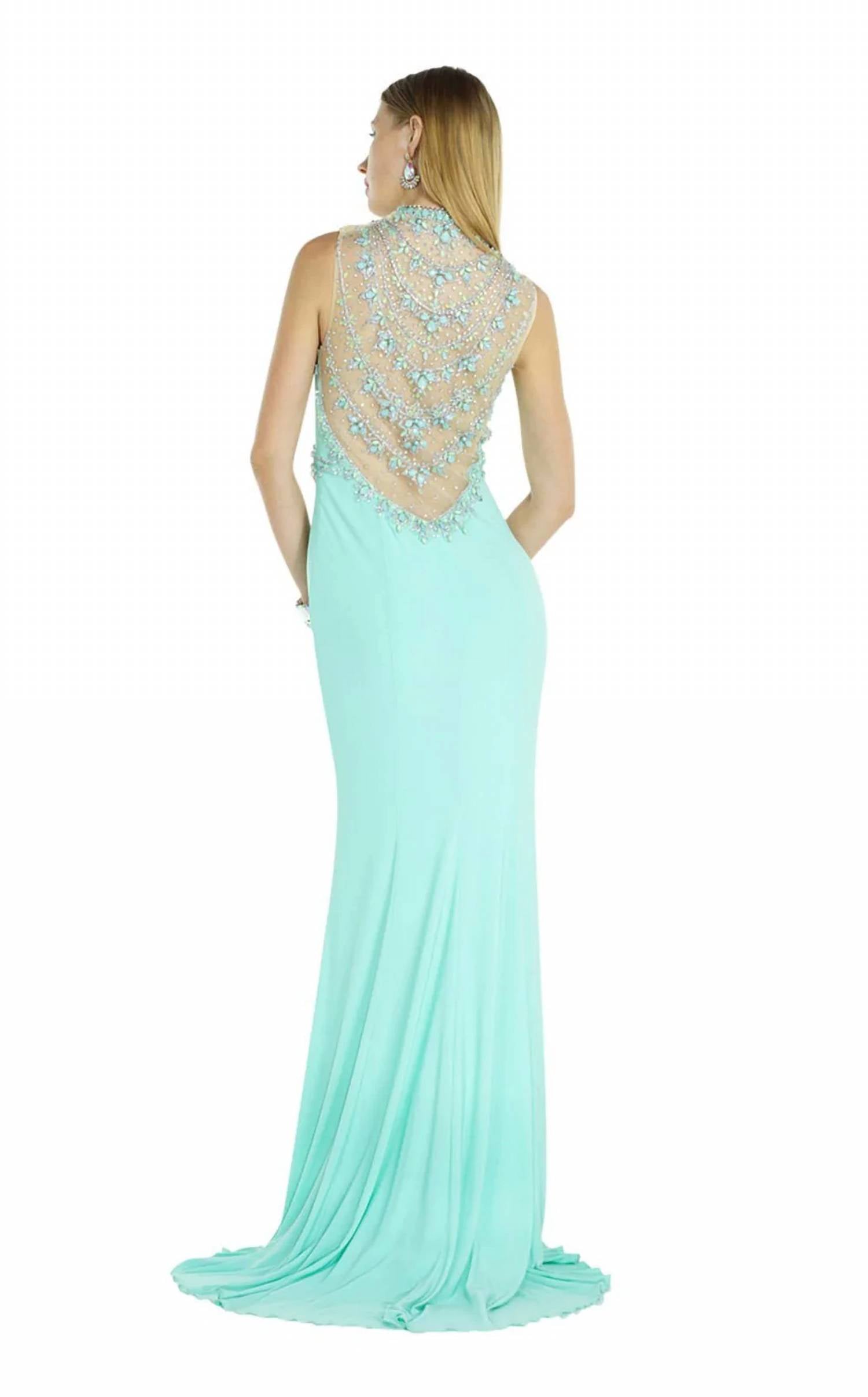 ALYCE PARIS Embellished Halter Neckline Gown in seabreeze - women's dress - detail view