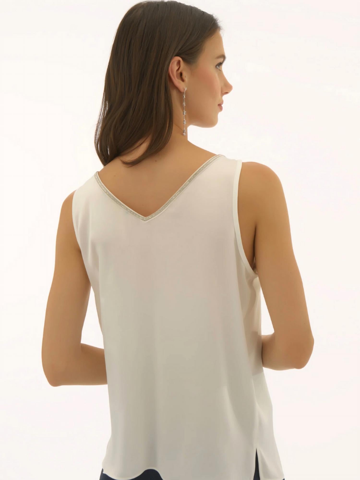 Joseph Ribkoff - Satin Sleeveless With Rhinestone Trim Top