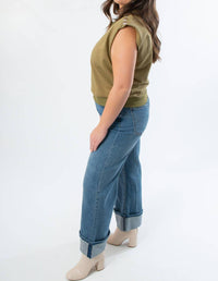 THML Studded Sleeveless Top in olive green - women's blouse - alternate view