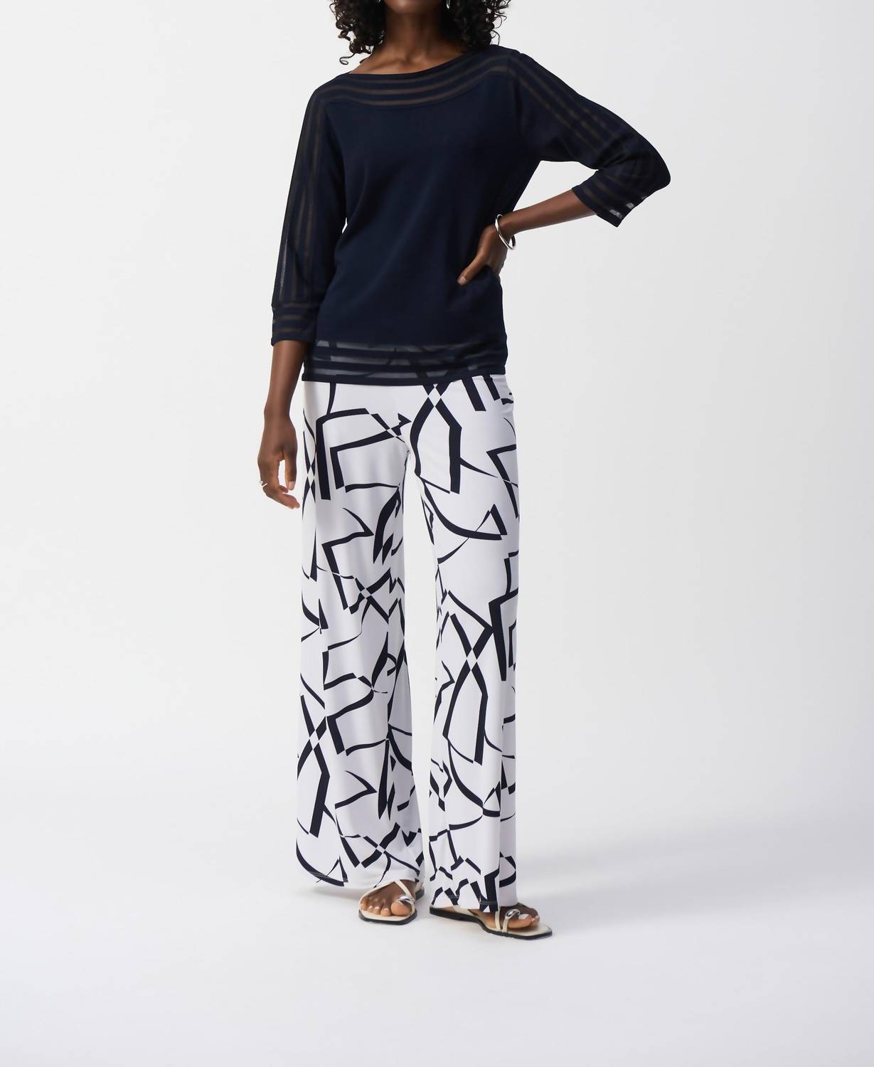 Joseph Ribkoff - Sweater Knit Pullover with Mesh Stripe Detail
