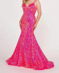 Ellie Wilde - V-neck Sequin Mermaid Prom Gown